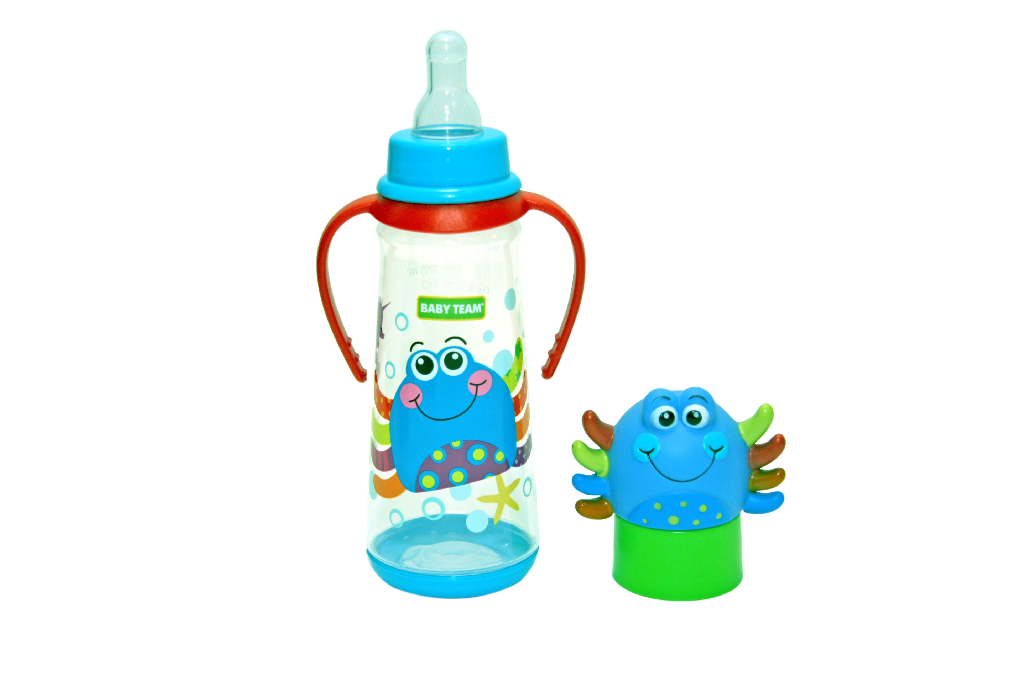 Бутылочка для кормления Baby Team, с ручками и силиконовой соской, 250 мл, синий (1414_краб) - фото 2