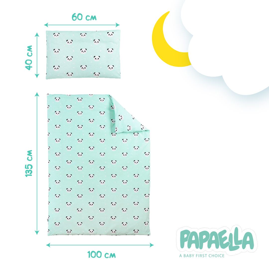 Комплект постельного белья для младенцев в кроватку Papaella Панда, мятный, 135х100 см (8-33346) - фото 2