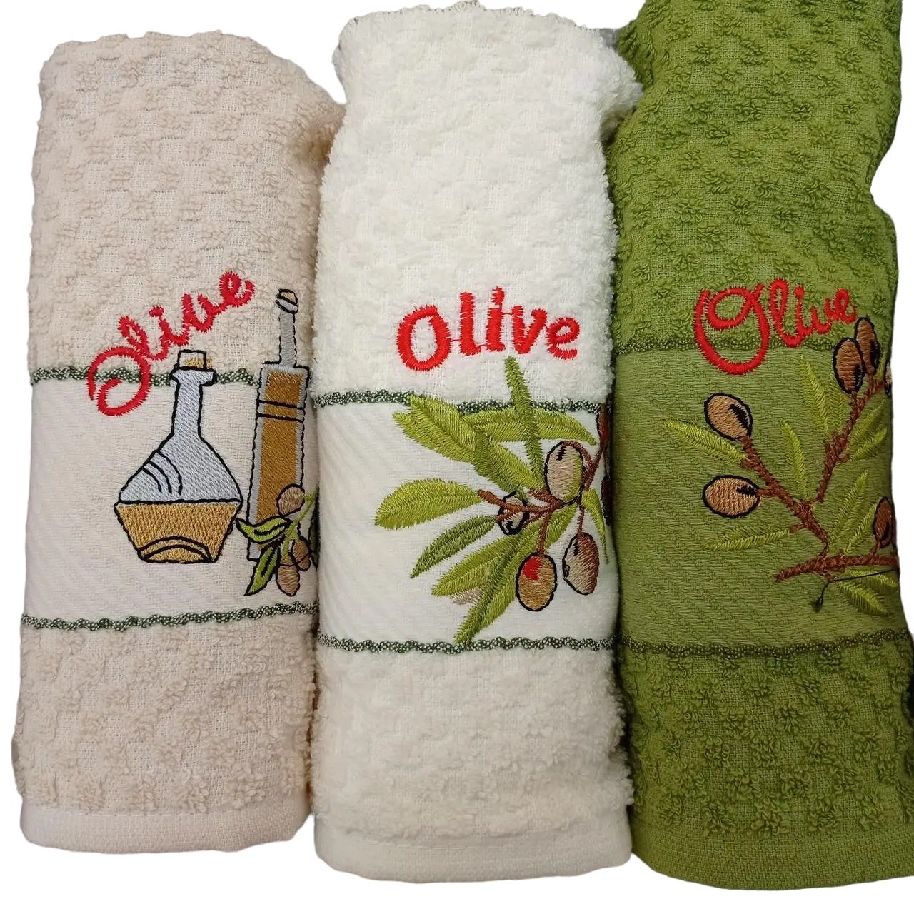 Набор вафельных полотенец Ceylin's Olive, с вышивкой, 60х40 см, 3 шт., разноцветный (08-73924) - фото 1