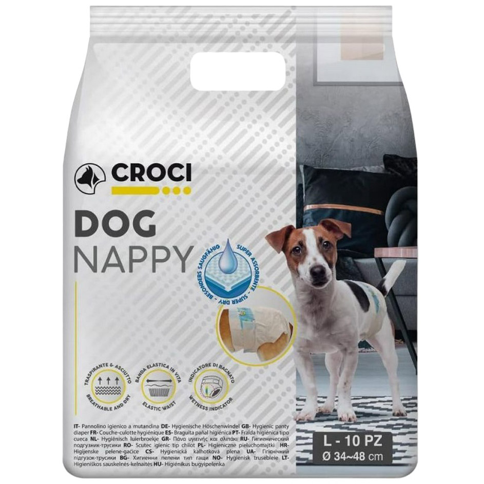 Супервпитывающие подгузники для собак Croci Dog Nappy с эластичной лентой L вес 6-10 кг 34-48 см 10 шт. - фото 1