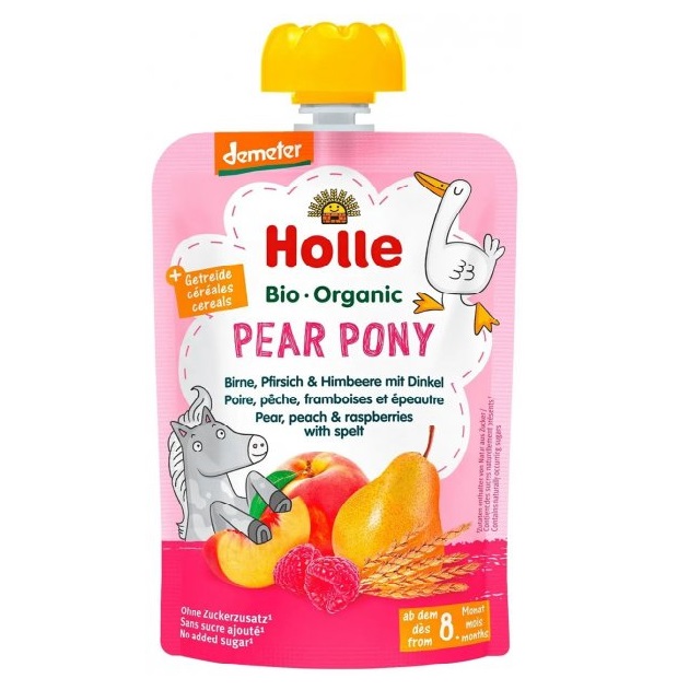 Пюре Holle Pear Pony, з грушею, персиком, малиною та спельтою, 100 г - фото 1