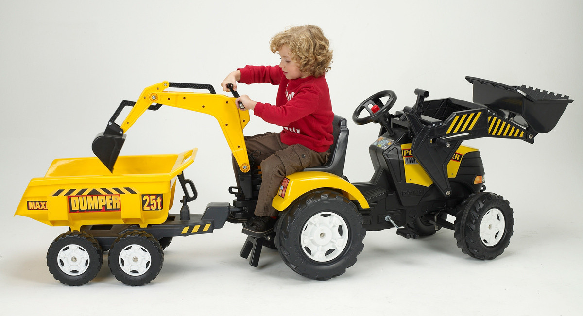 Детский трактор на педалях с прицепом и 2 ковшами Falk Powerloader, желтый (1000WH) - фото 4