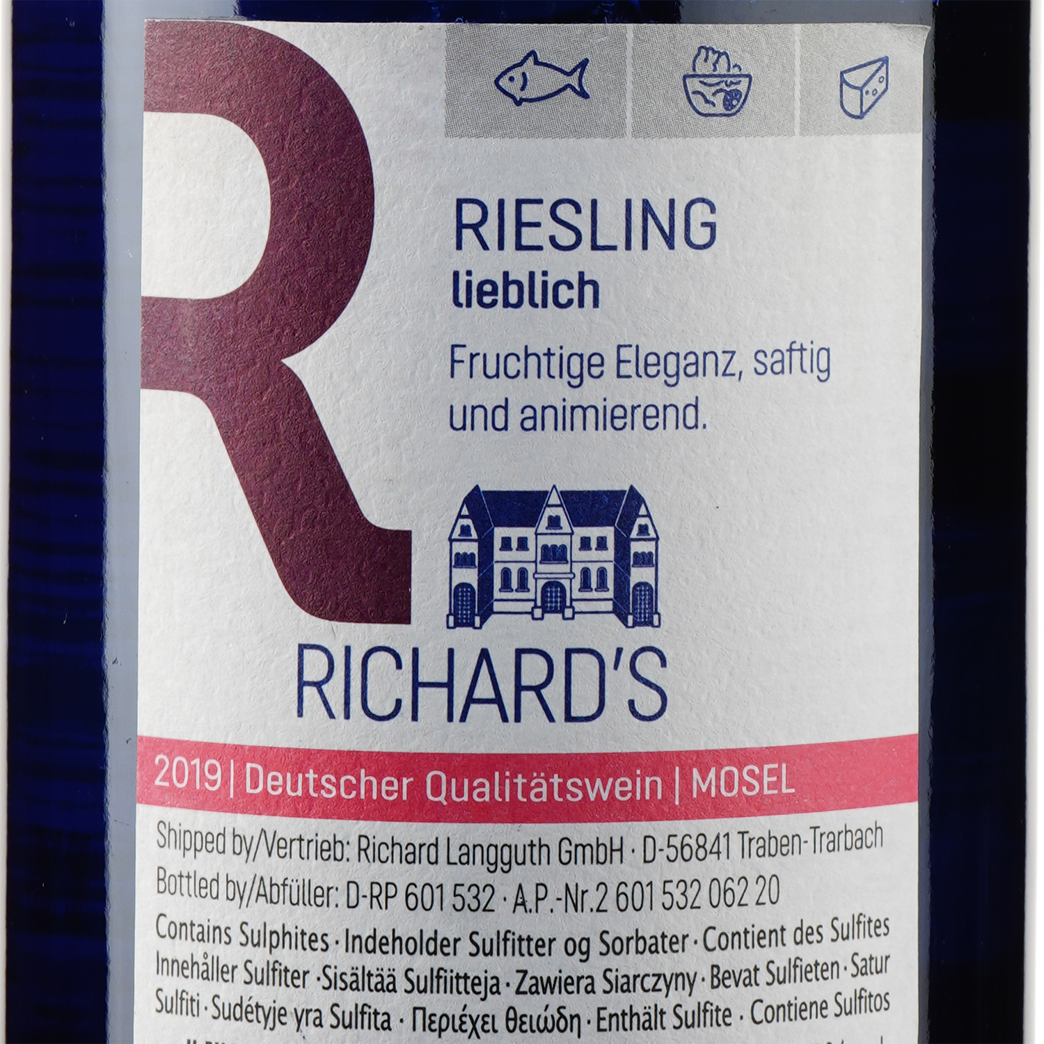 Вино Richard's Riesling Lieblich, біле, солодке, 9,5%, 0,75 л - фото 3