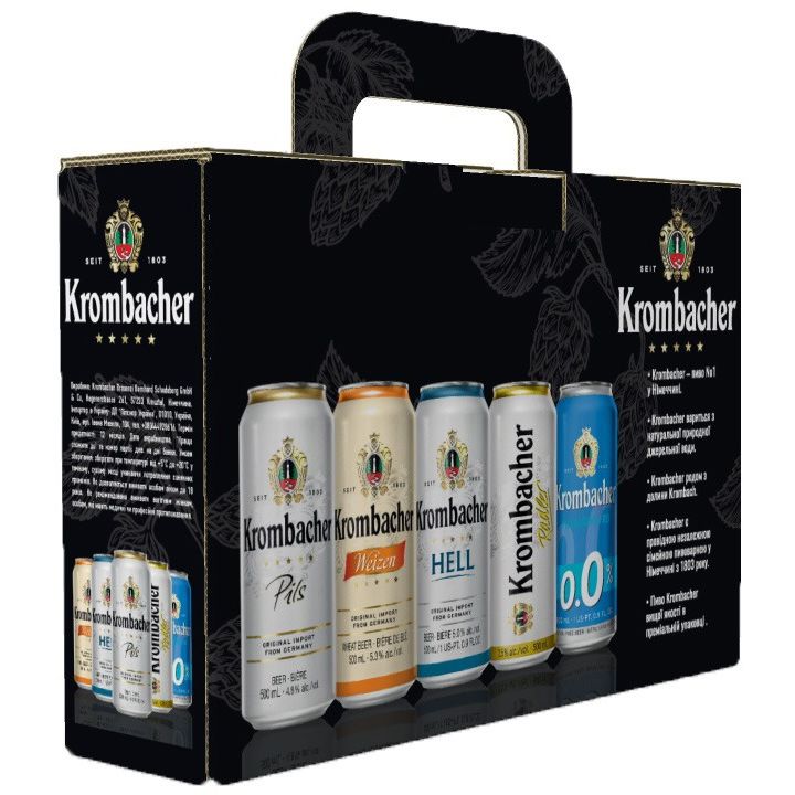 Набор: пиво Krombacher Pils 0.5 л + Krombacher Weizen 0.5 л + Krombacher Hell 0.5 л + Krombacher Pils б/а 0.5 л + бокал 0.4 л - фото 2