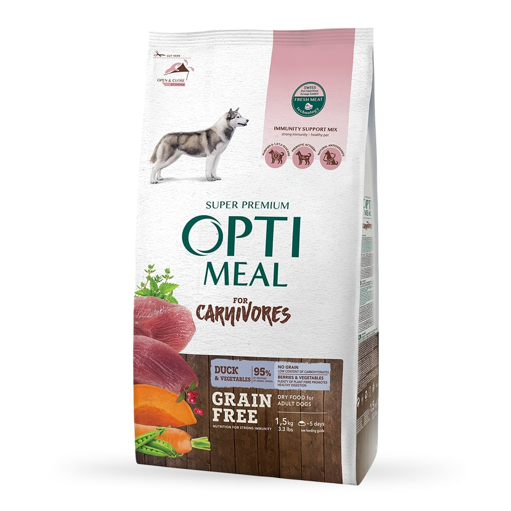 Беззерновой сухой корм для собак Optimeal, утка и овощи, 1,5 кг (B1721301) - фото 1