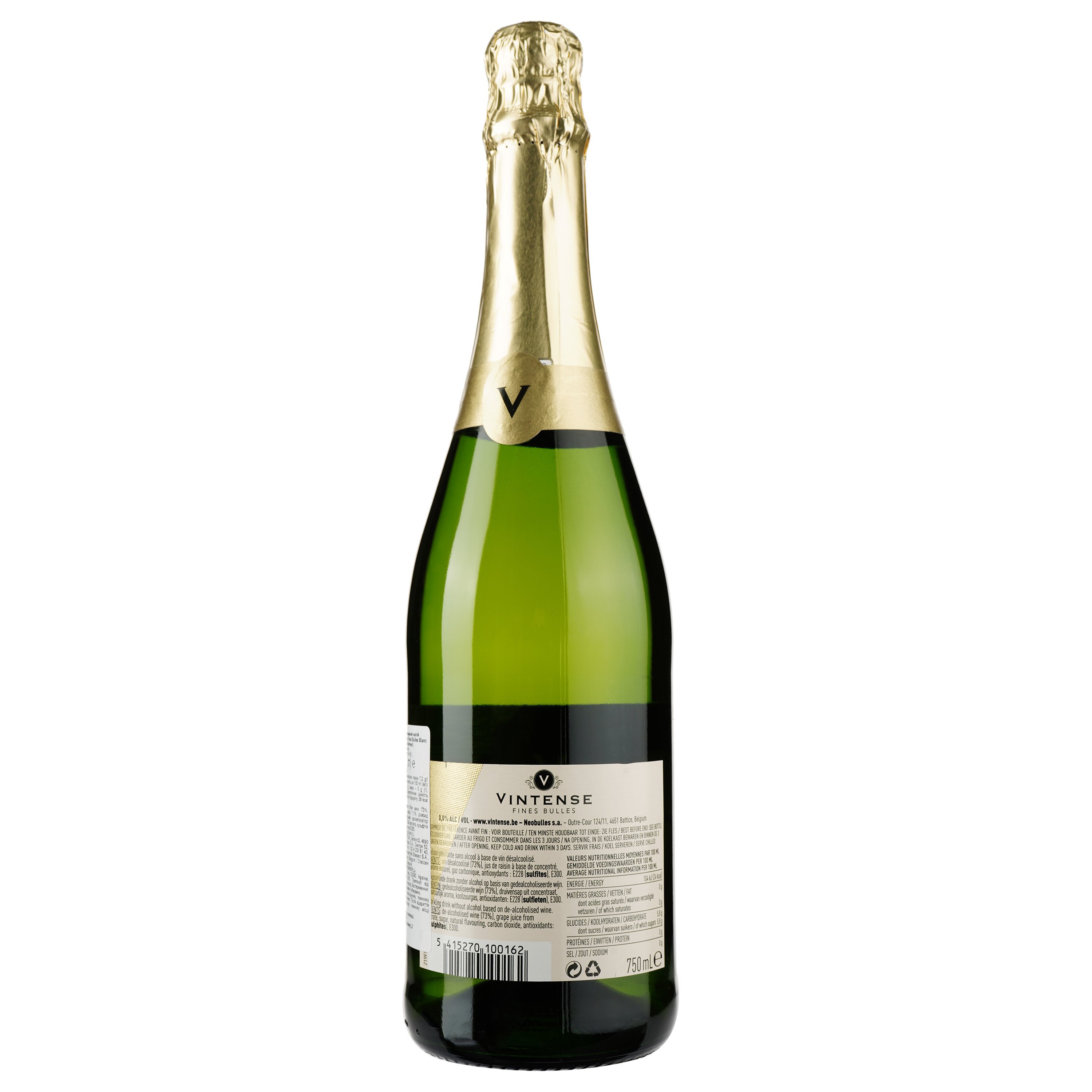 Вино игристое Vintense Fines Bulles Blanc Безалкогольное, 0,75 л, 0% (654446) - фото 2