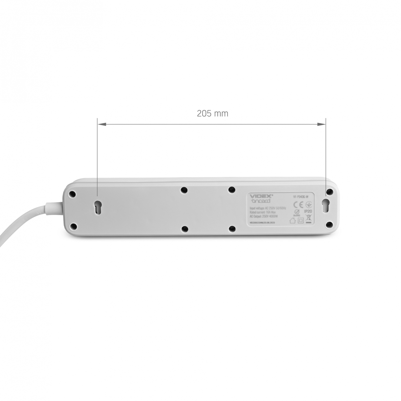 Удлинитель сетевой Videx Oncord с кнопкой с/з 4п 3 м 3x1.5 мм white (VF-PD43G-W) - фото 9