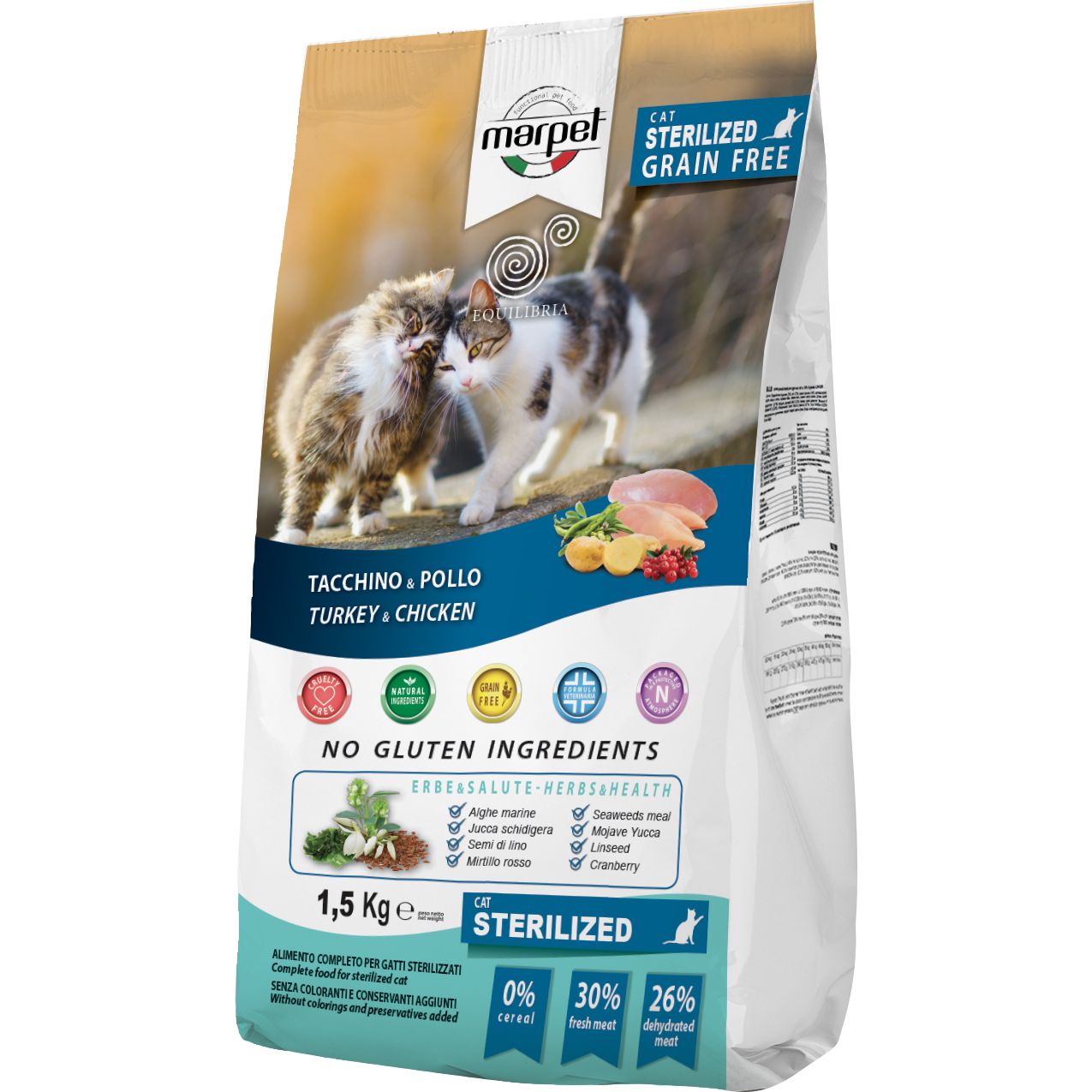 Сухой корм для стерилизованных кошек Marpet Aequilibriavet Grainfree, с индейкой и курицей, 1,5 кг - фото 1