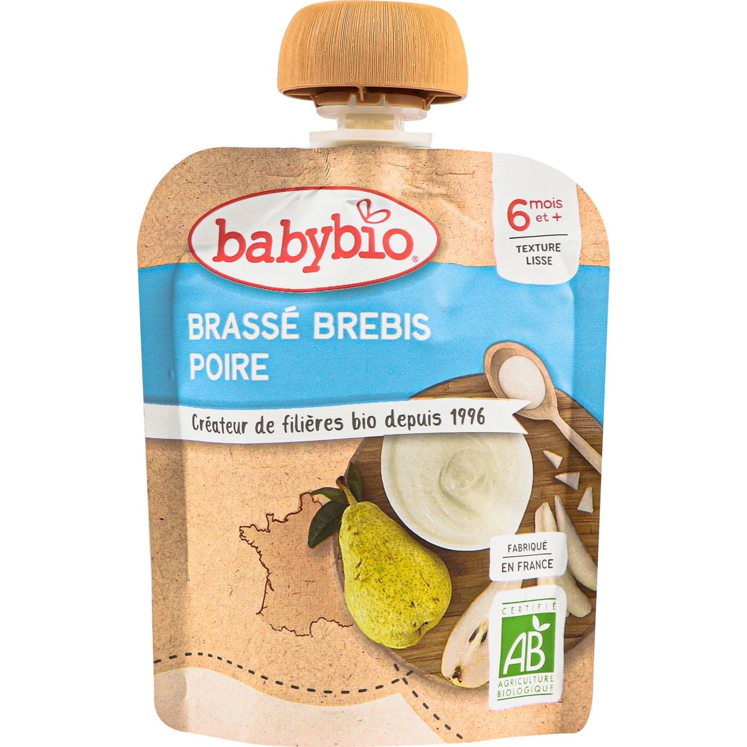 Фото - Дитяче харчування Babybio Органічне молочне пюре  з овечого молока з грушею 85 г 