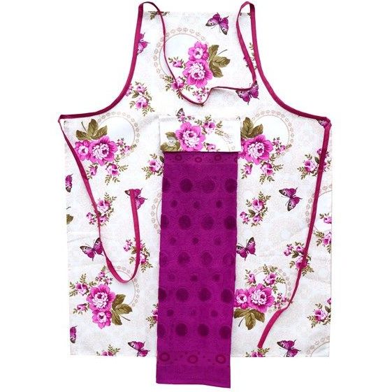 Набір для кухні IzziHome Flowers фартух + рушник фіолетовий (607768) - фото 1