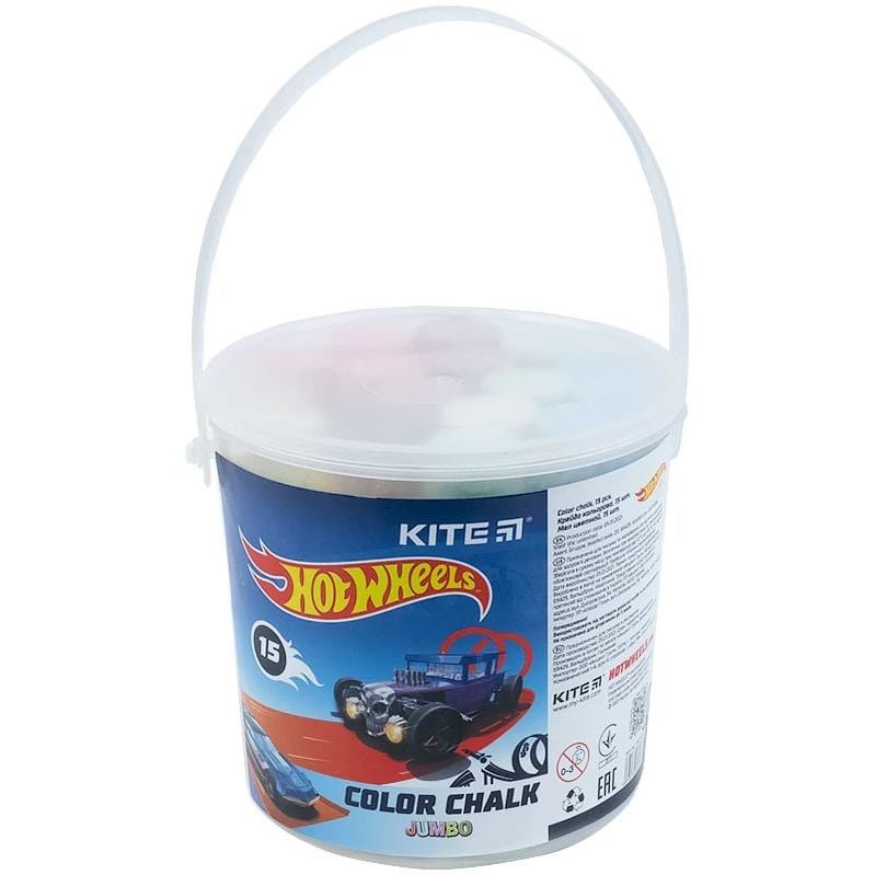 Мелки восковые Kite Hot Wheels Jumbo в ведерке 15 шт. (HW21-074) - фото 1