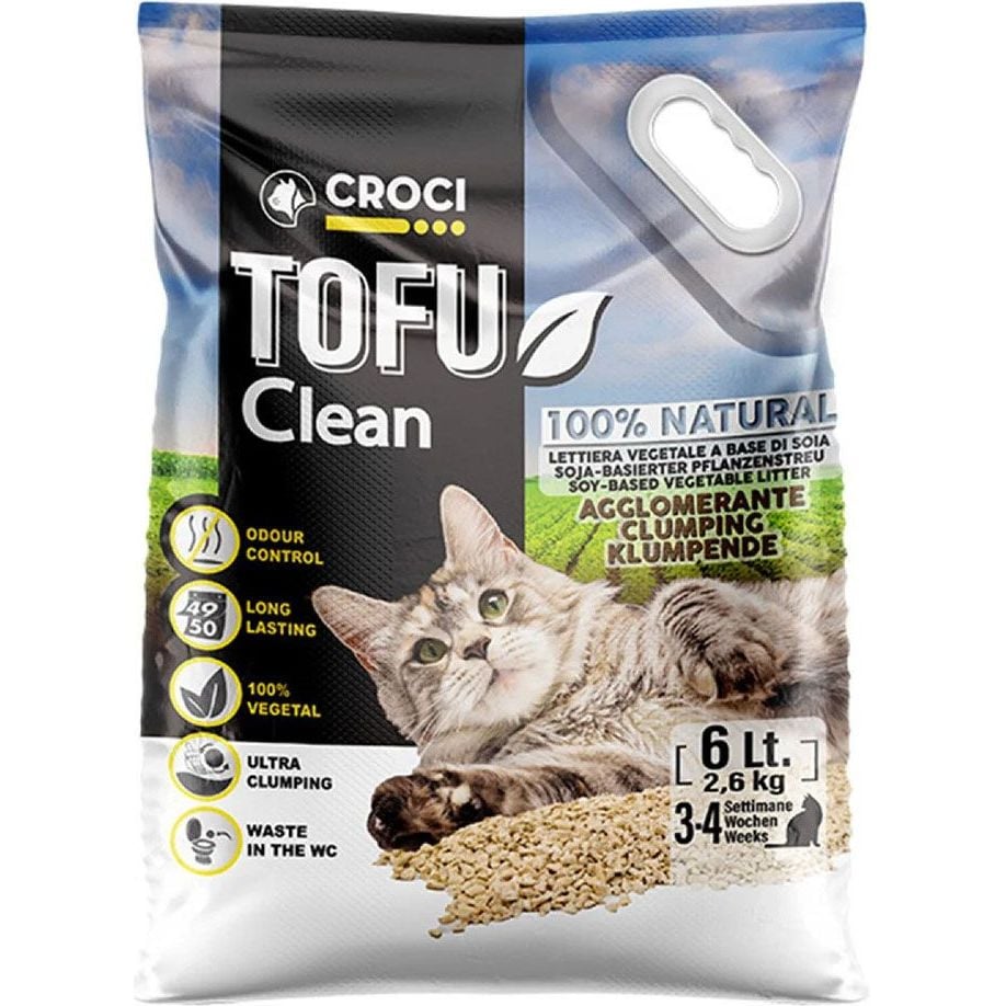 Соєвий наповнювач для котячого туалету Croci Tofu Clean, 6 л - фото 1