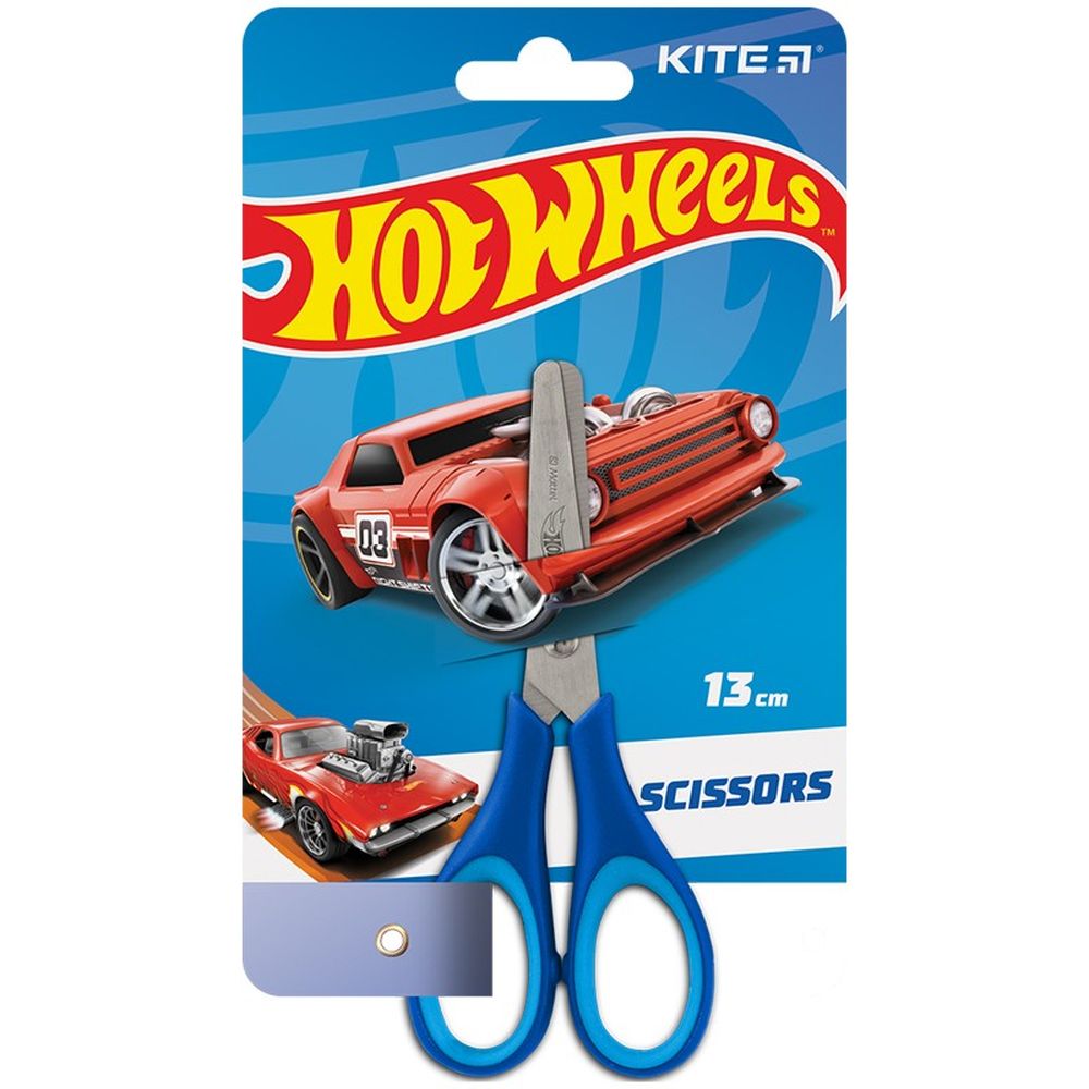 Ножницы детские Kite Hot Wheels с резиновыми вставками 13 см (HW23-123) - фото 1