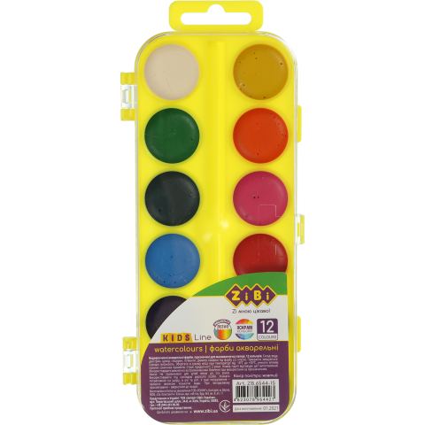 Акварельні фарби ZiBi Kids Line, 12 кольорів, жовтий (ZB.6544-15) - фото 1