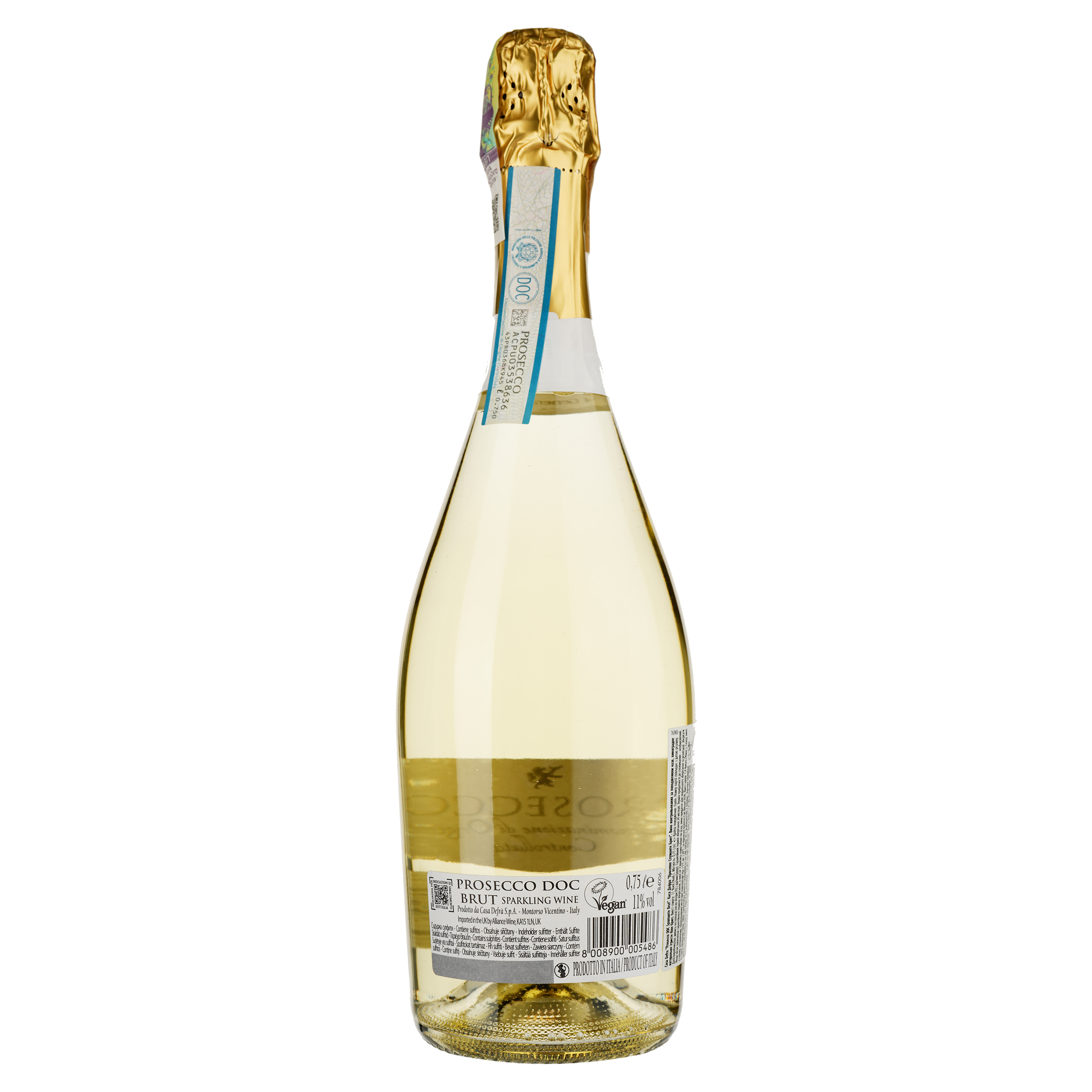 Вино игристое Casa Defra Prosecco Spumante Brut DOC, белое, брют, 0,75 л - фото 2