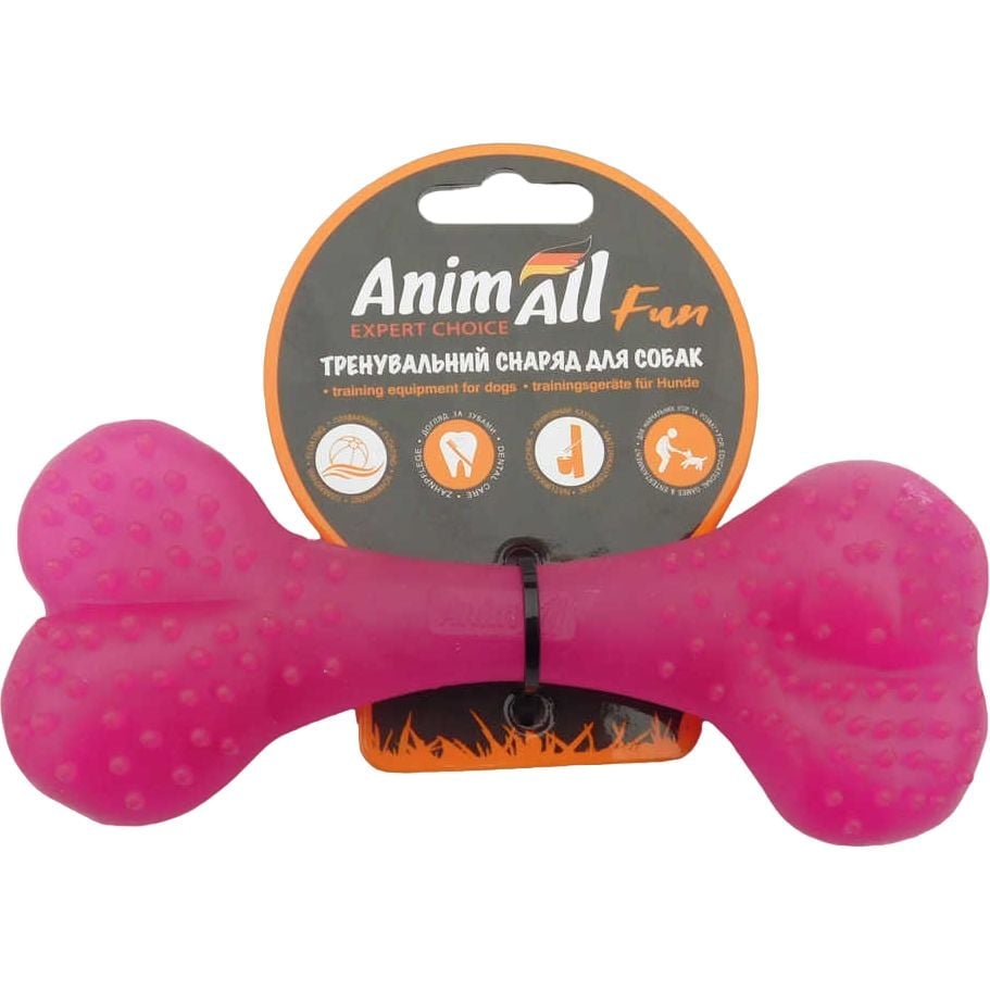 Іграшка для собак AnimAll Fun AGrizZzly Кістка рожева 15 см - фото 1