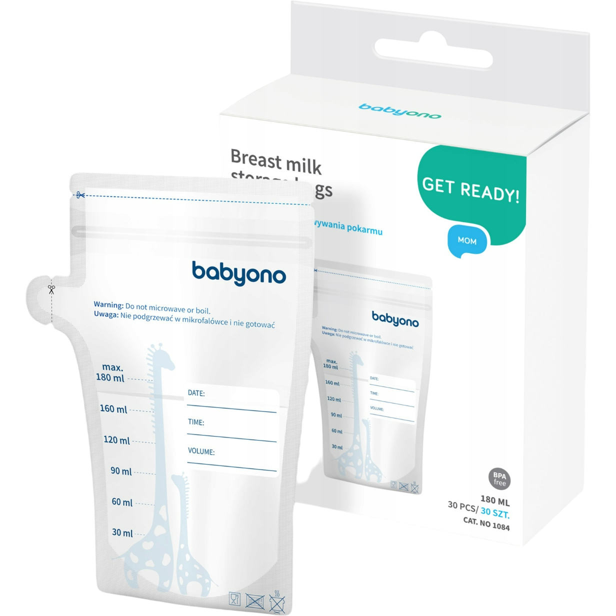 Пакеты для хранения грудного молока BabyOno, 180 мл, 30 шт. (1084) - фото 1