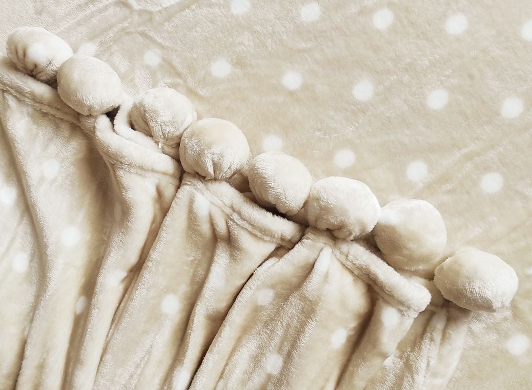 Плед Love You Кулі, з помпонами, штучне хутро, 200х150 см, бежевий (181169) - фото 2