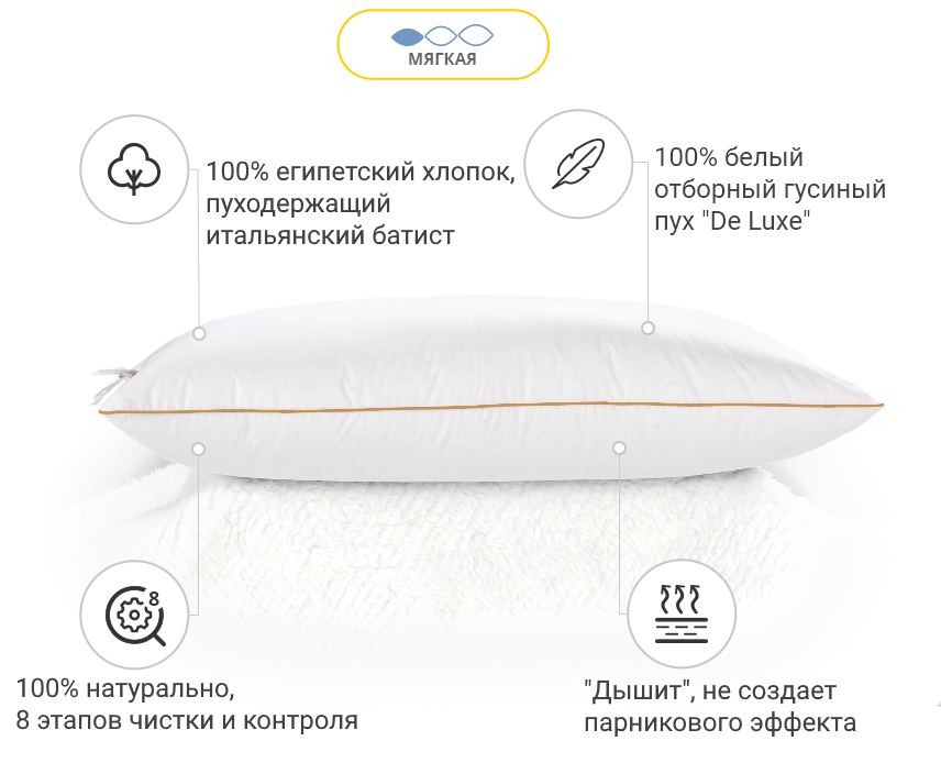 Подушка пухова MirSon Hand Made De Luxe White №903, низька, 70х70 см, біла (2200000555809) - фото 3