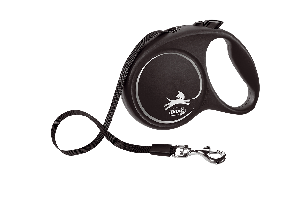 Повідець-рулетка Flexi Black Design M, стрічка 5 м, для собак до 25 кг, чорний з сірим (FU22T5.251.S Si) - фото 1