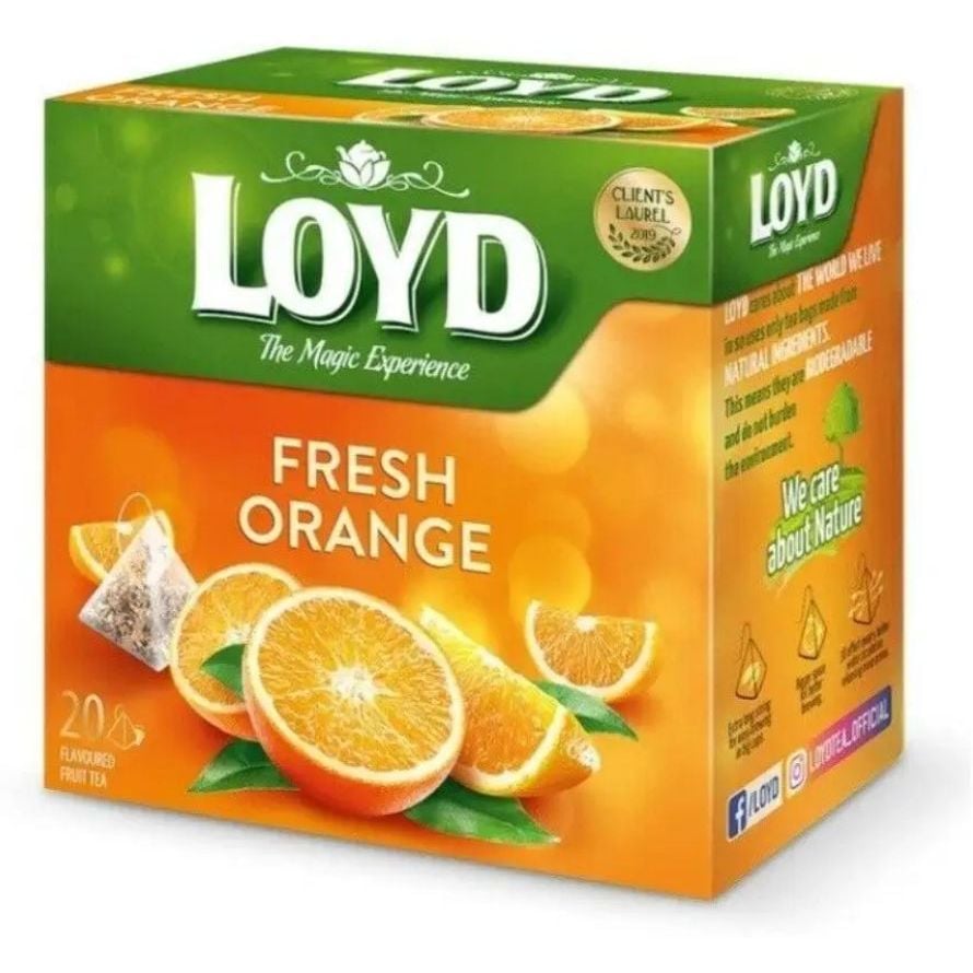 Чай фруктовий Loyd Fresh Orange з апельсиновим смаком, у пірамідках, 44 г - фото 1