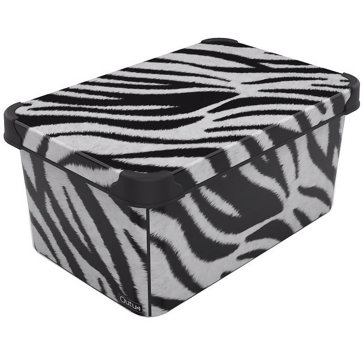 Коробка Qutu Style Box Zebra, с крышкой, 10 л, 16х23х34.5 см, черно-белая (STYLE BOX з/кр. ZEBRA 10л.) - фото 1