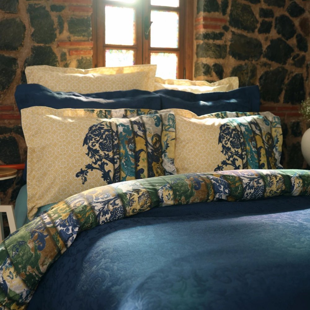 Набор постельное белье с покрывалом Karaca Home Ornella Indigo, евро, индиго, 7 предметов (svt-2000022316569) - фото 2