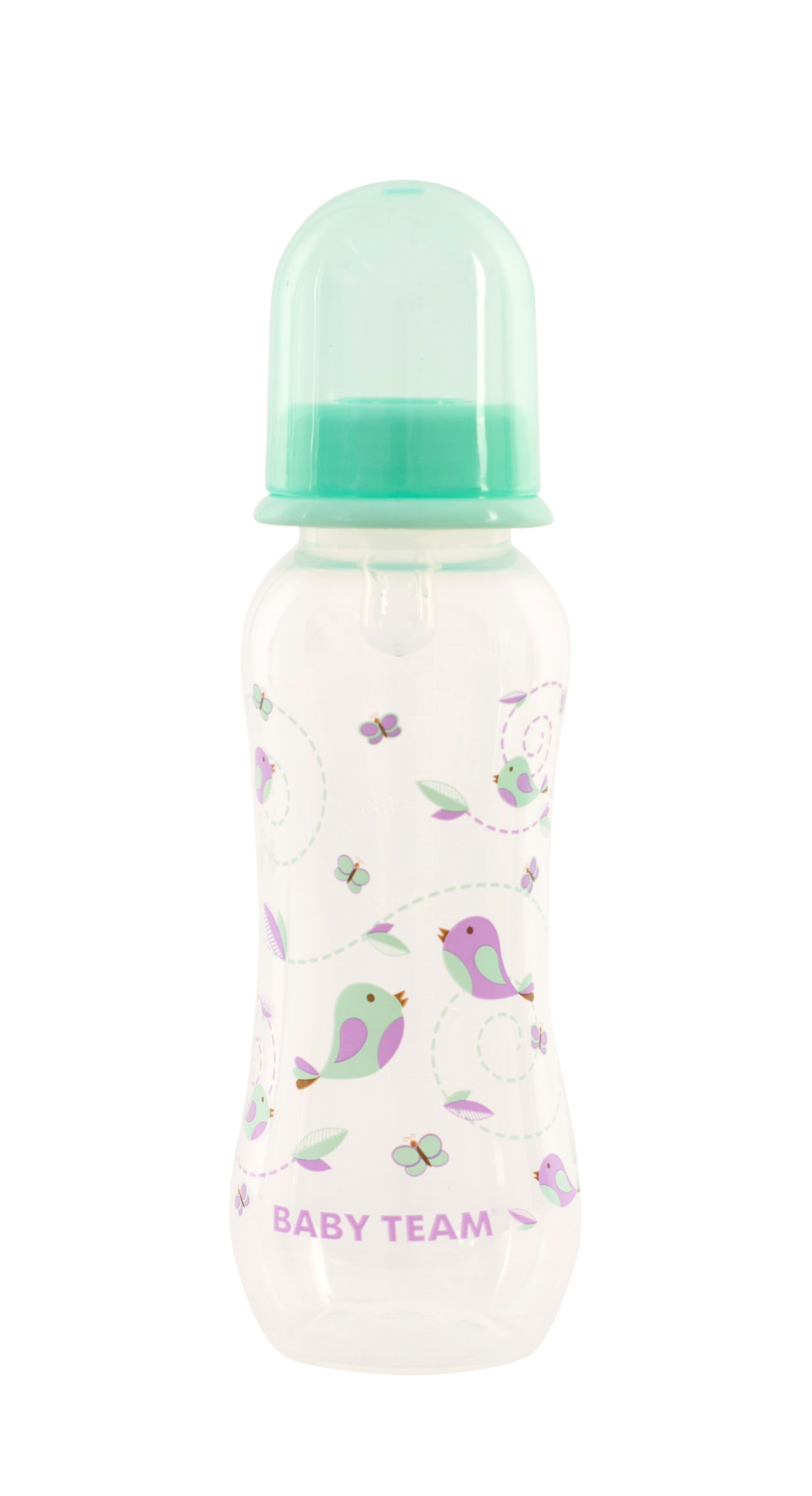 Бутылочка для кормления Baby Team, с талией и силиконовой соской, 250 мл, мятный (1121_мятный) - фото 1