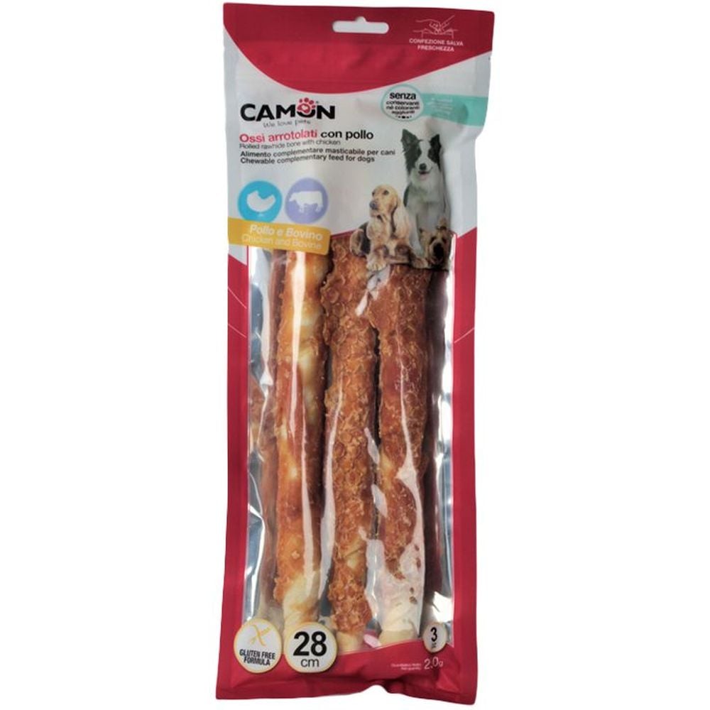 Ласощі для собак Camon Палички з яловичої шкіри обмотані куркою, 250 г - фото 1