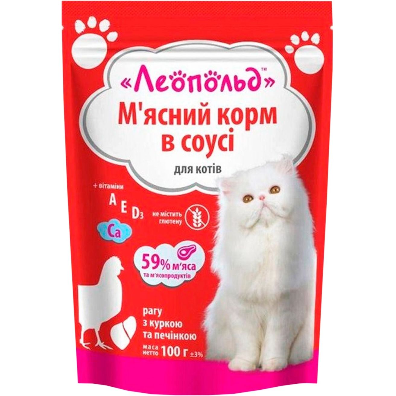 М'ясний корм для котів Леопольд Рагу з куркою та печінкою в соусі 100 г - фото 1