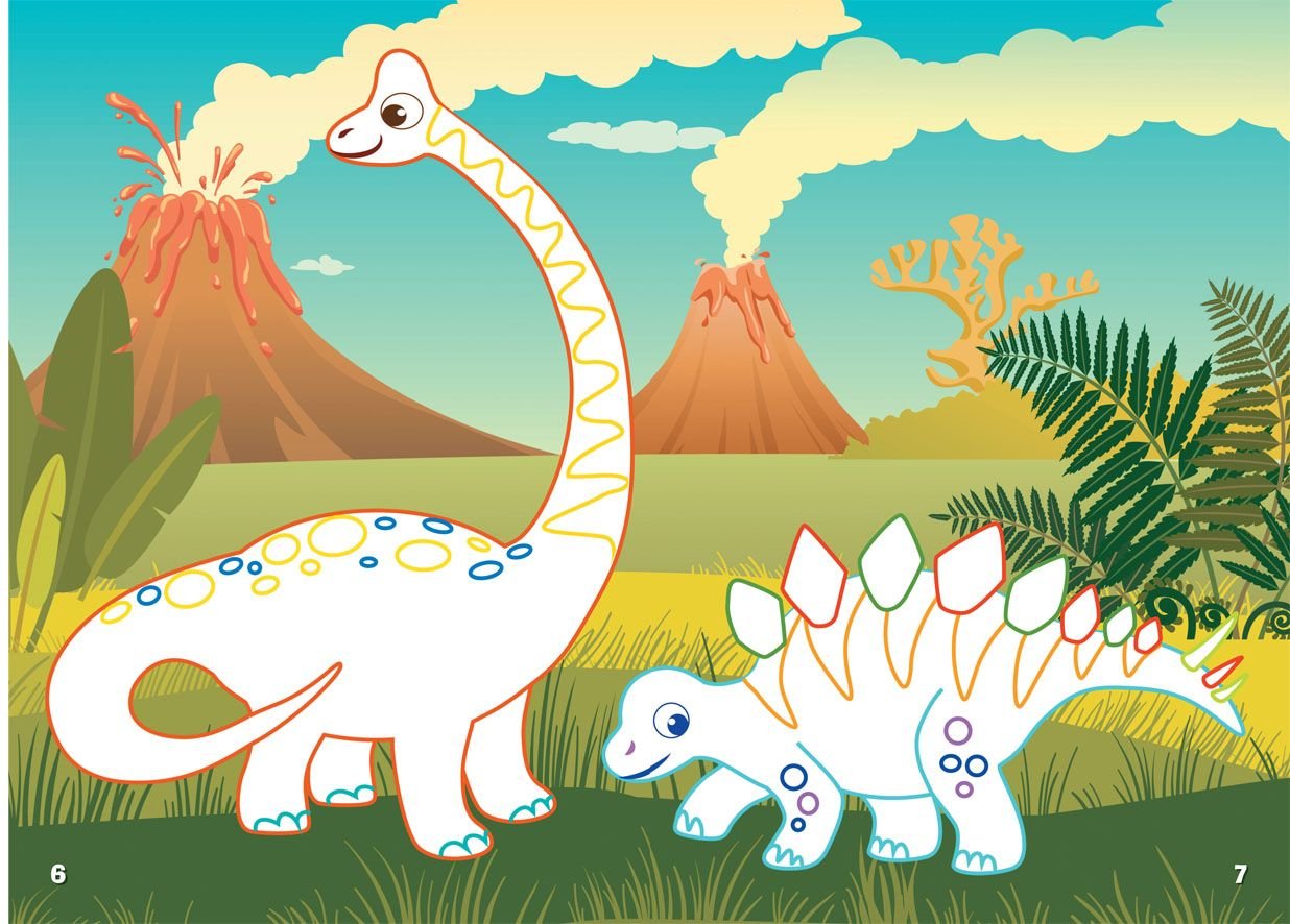 Первая раскраска Кристал Бук Динозавры, с цветным контуром, с наклейками, 8 страниц (F00023900) - фото 2