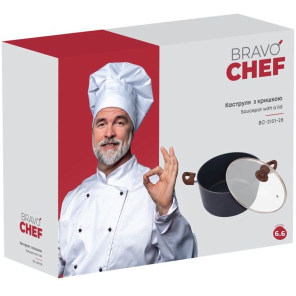 Каструля Bravo Chef класична 28 см (6.6 л), з кришкою, (BC-2101-28) - фото 6