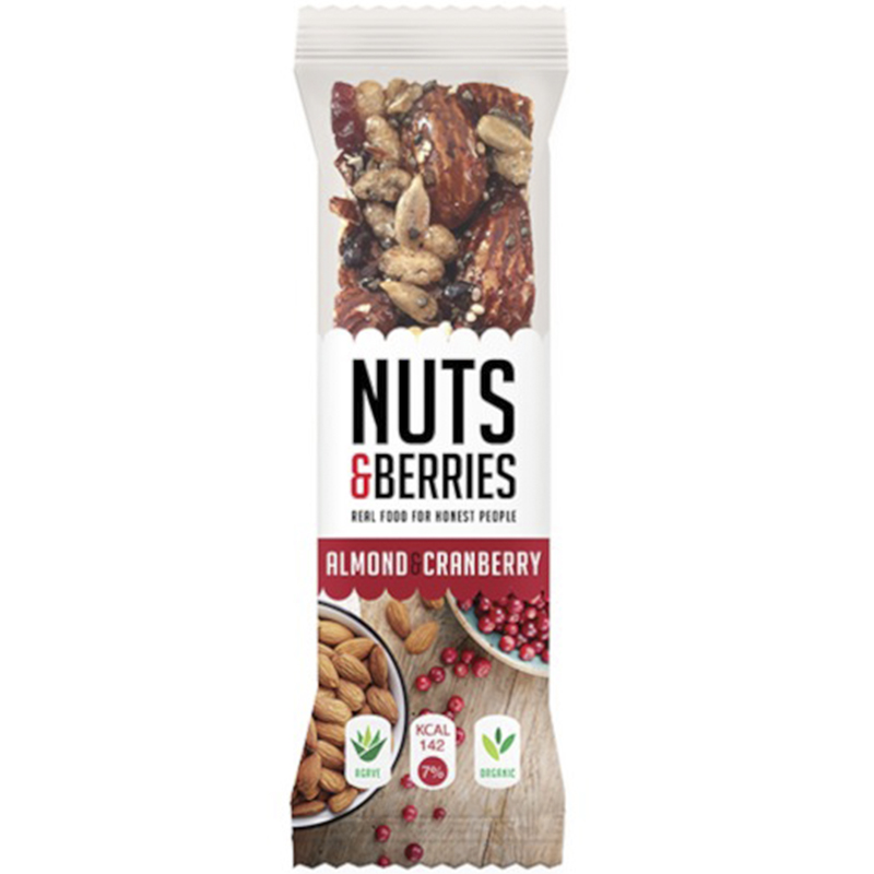 Батончик Nuts & Berries ореховый с миндалем и клюквой органический 30 г - фото 1