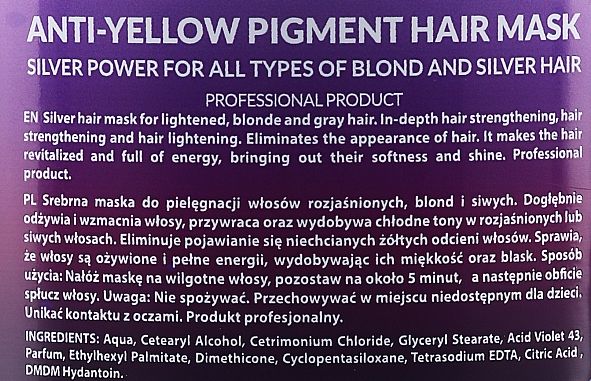 Маска для нейтрализации желтизны Ronney Professional Anti-Yellow Pigment Silver Power 1 л - фото 2