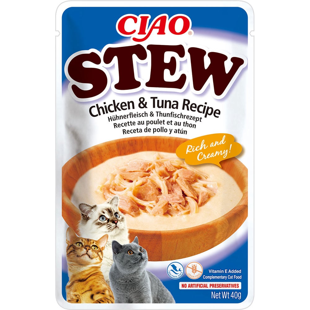 Влажный корм для кошек Inaba Ciao Churu Stew с тушеной курицей и тунцом 40 г - фото 1