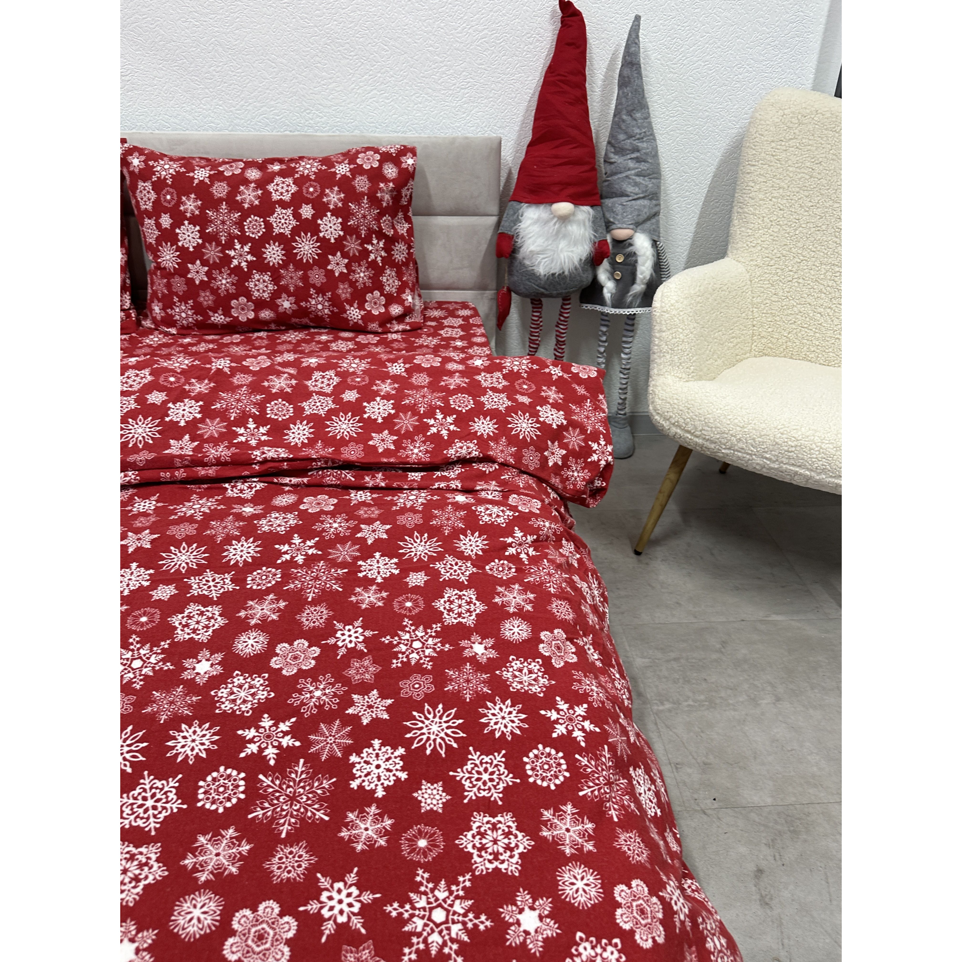Комплект постільної білизни Ecotton двоспальний 15505 Сніжинка на червоному (24264) - фото 11