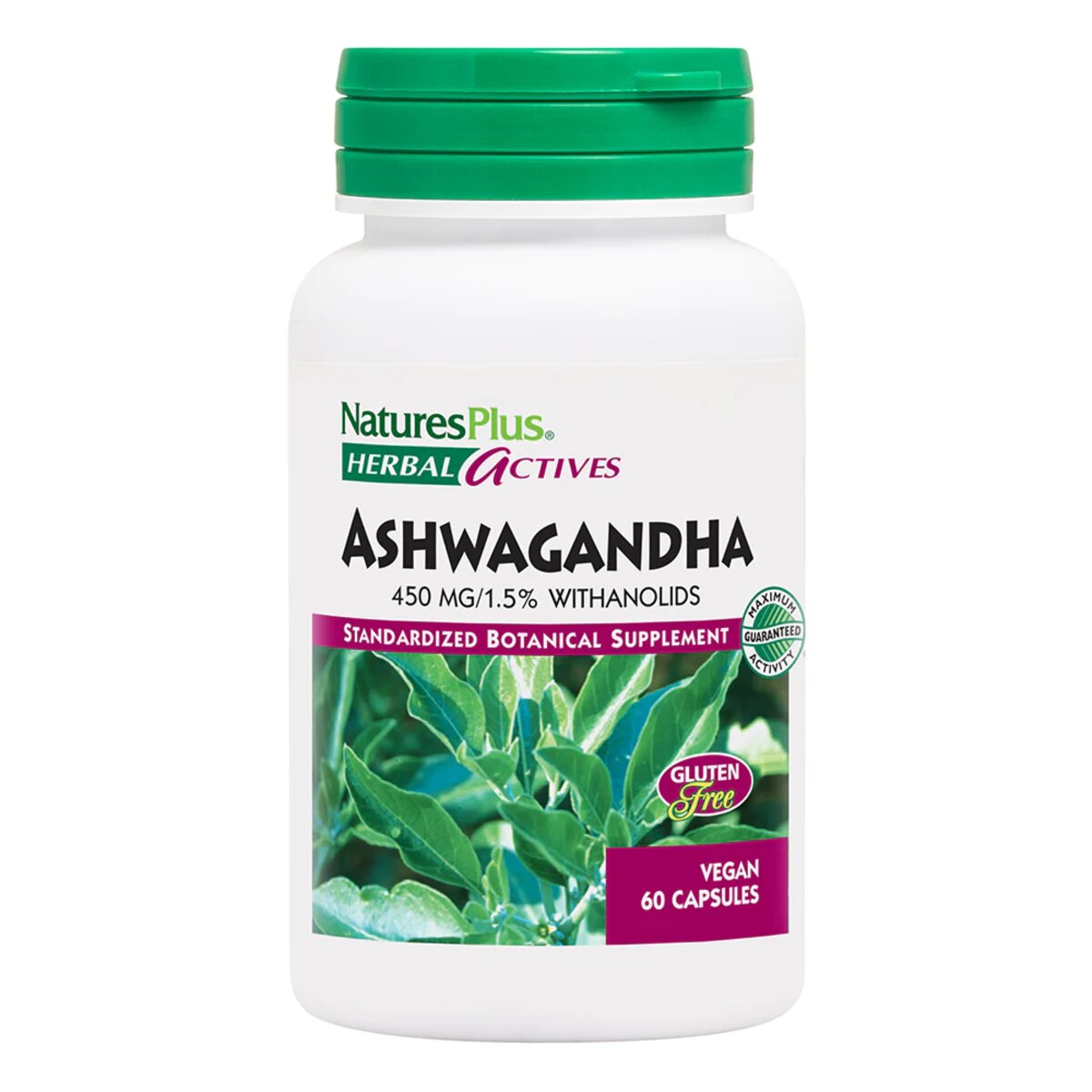 Ашваганда Nature's Plus Ashwagandha Herbal Actives 450 мг 60 вегетарианских капсул - фото 1