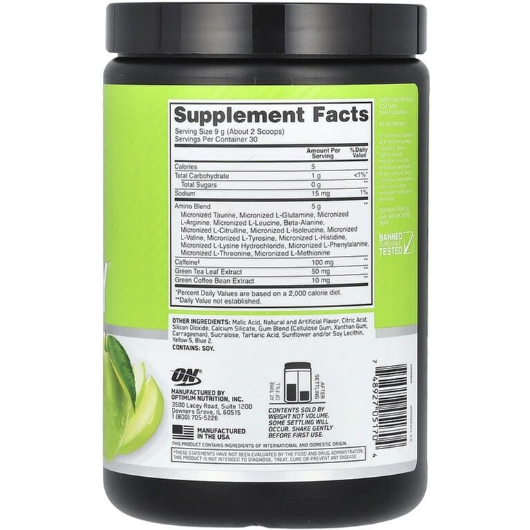 Аминокислотный комплекс Optimum Nutrition Essential Amino Energy Green Apple 270 г - фото 2