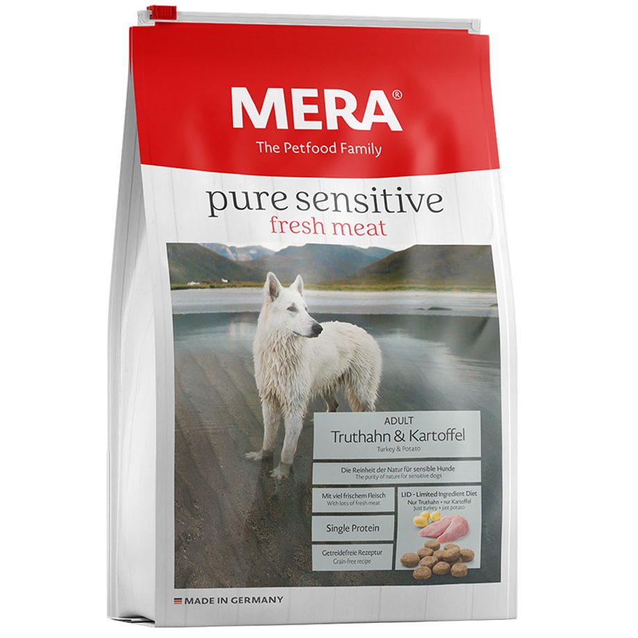 Сухий корм для дорослих активних собак з чутливим травленням Mera Pure Sensitive Fresh Meat, зі свіжим м'ясом індички та картоплею, 12,5 кг (57150) - фото 1
