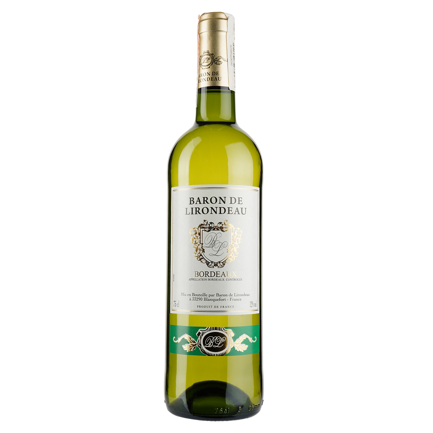 Вино Baron de Lirondeau Bordeaux, біле, сухе, 11%, 0,75 л - фото 1