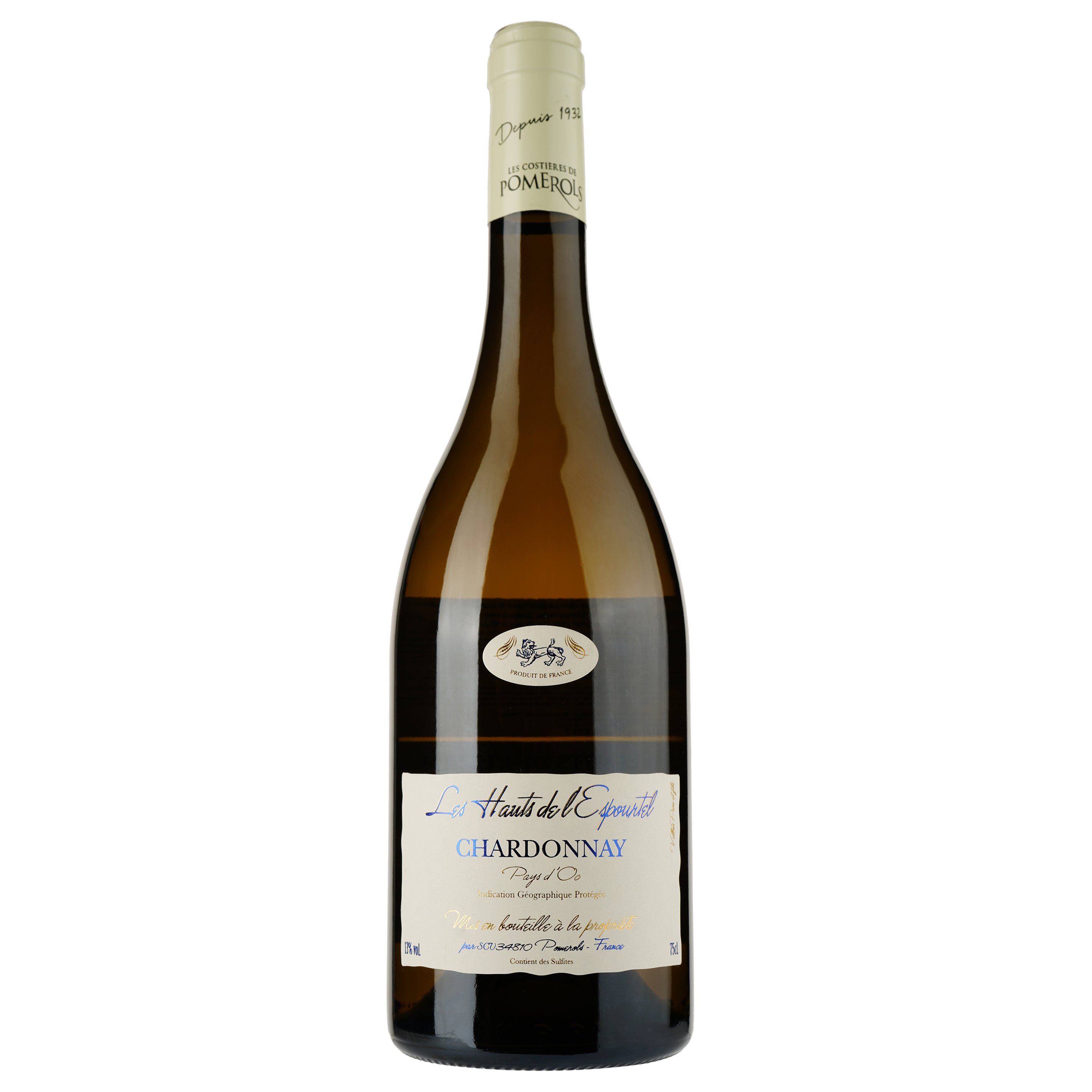 Вино Les Hauts De L'espourtel Chardonnay IGP Pays D'Oc, белое, сухое, 0,75 л - фото 1