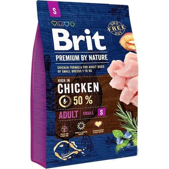 Сухой корм для собак мелких пород Brit Premium Dog Adult S, с курицей, 3 кг - фото 1