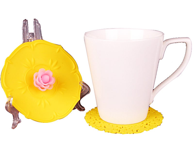 Чашка Lefard с подставкой и силиконовой крышкой, желтая, 350 мл (590-031) - фото 1