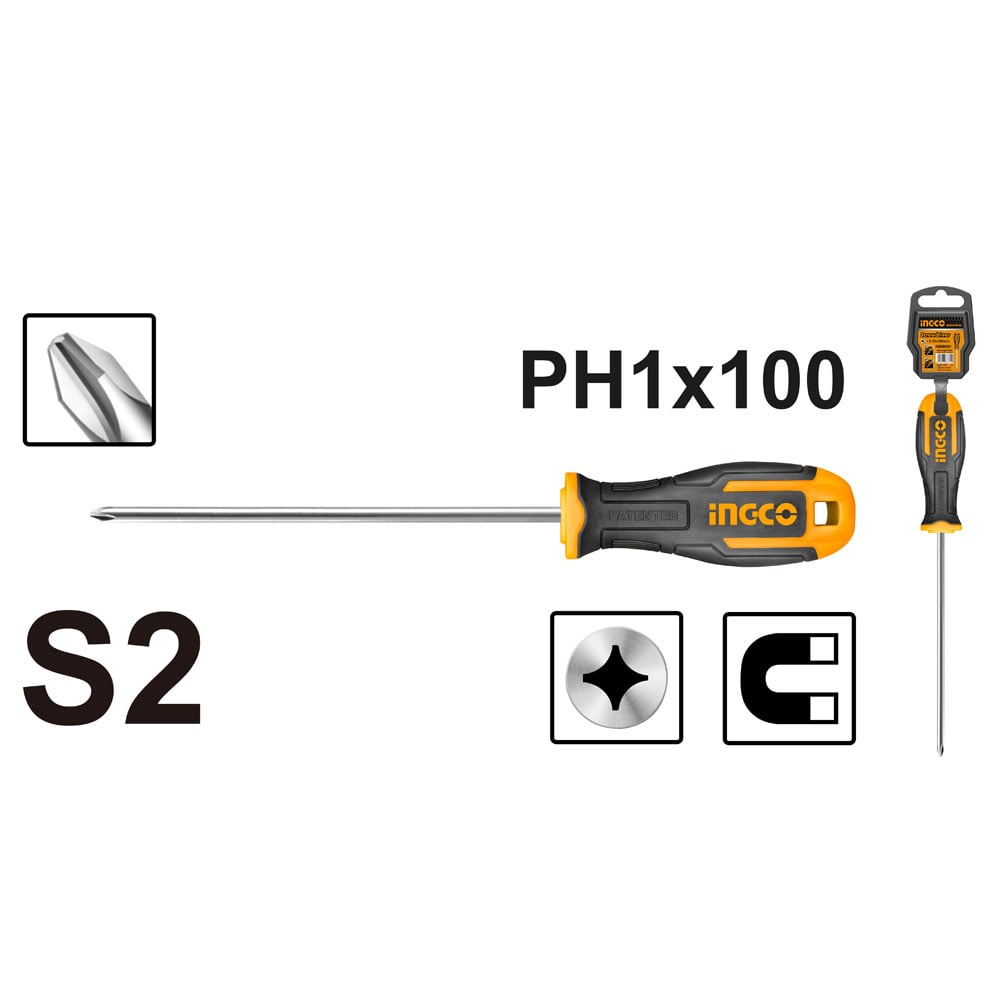 Отвертка крестовая Ingco Industrial S2 PH1х100 мм (HS68PH1100) - фото 2