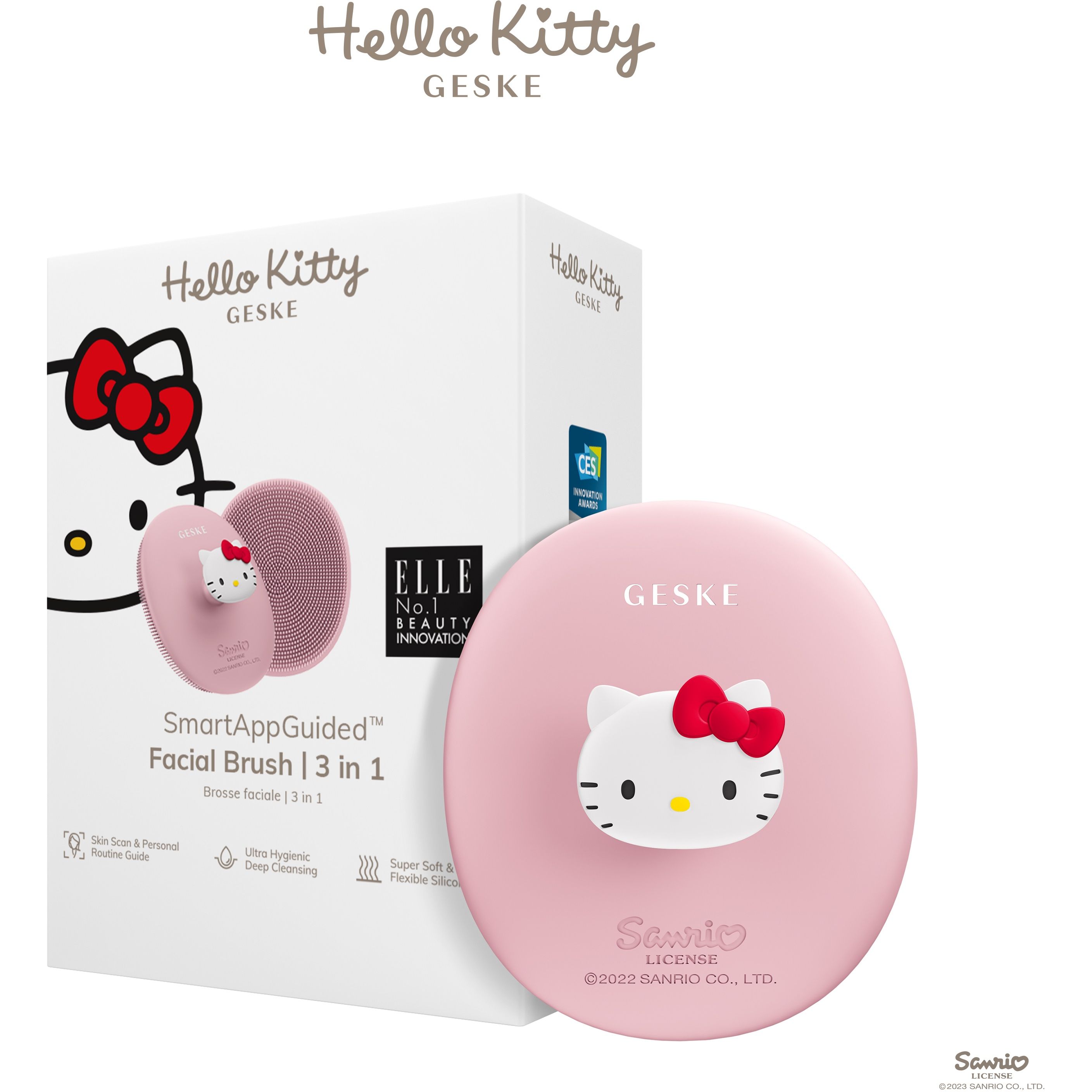 Щітка для обличчя GESKE Facial Brush З в 1 by Hello Kitty з тримачем рожева - фото 1