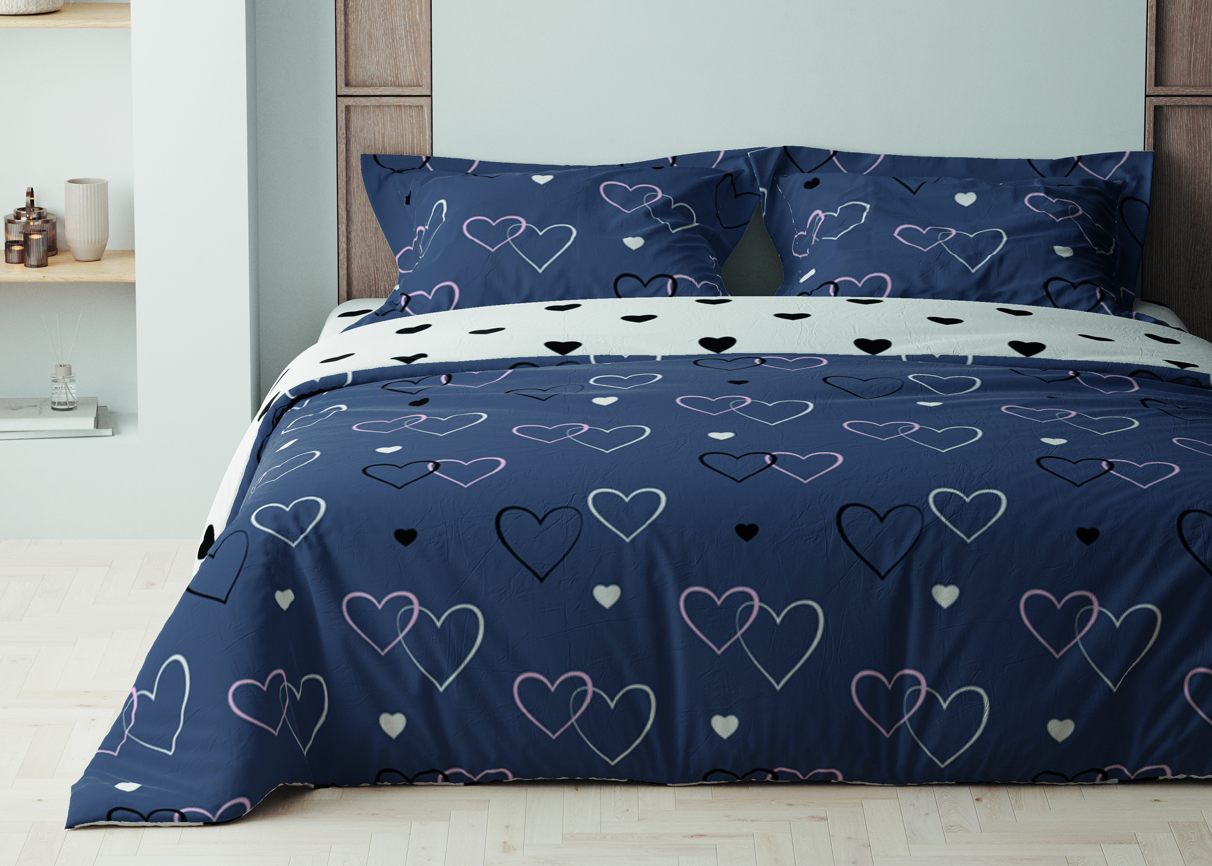 Комплект постельного белья ТЕП Happy Sleep Navy Blue Love 31 двуспальный синий с белым (2-03795_24829) - фото 1