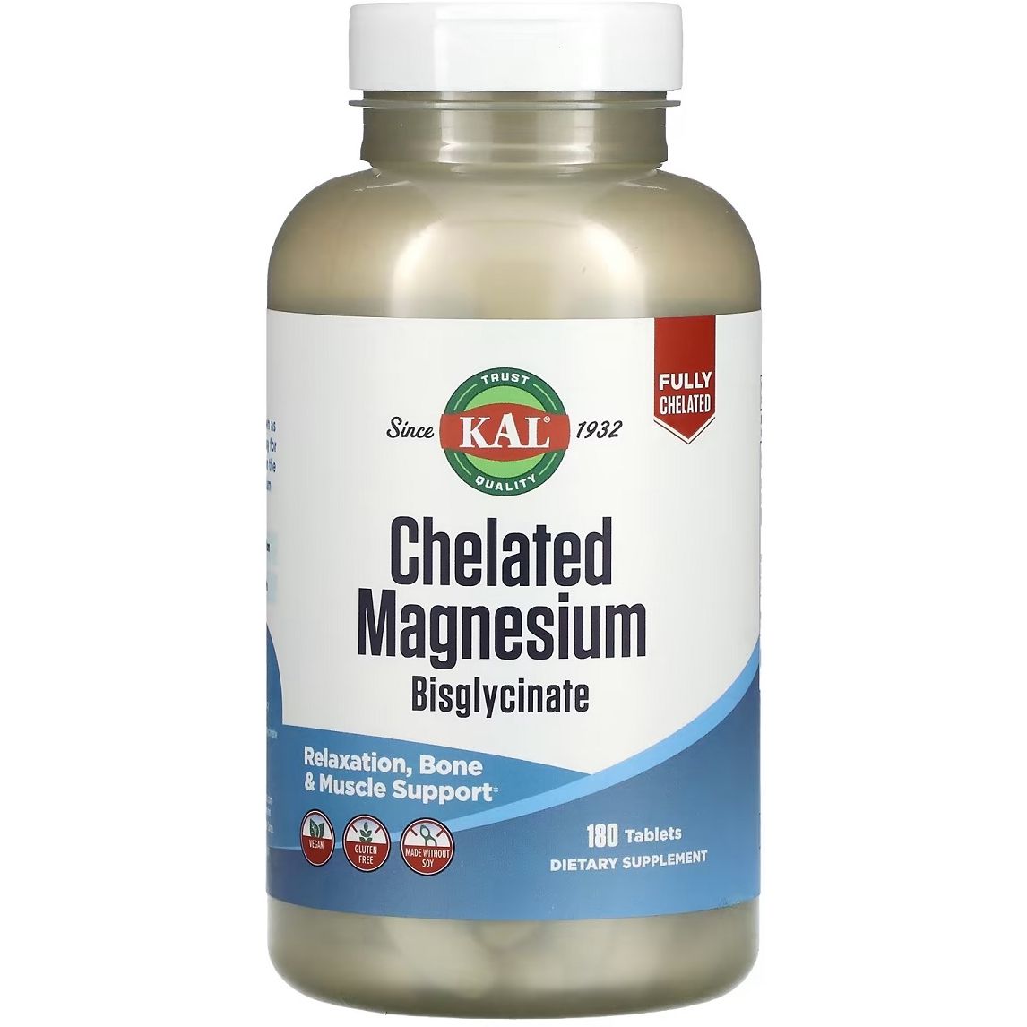 Магній хелатний бісгліцинат KAL Chelated Magnesium Bisglycinate 180 пігулок - фото 1