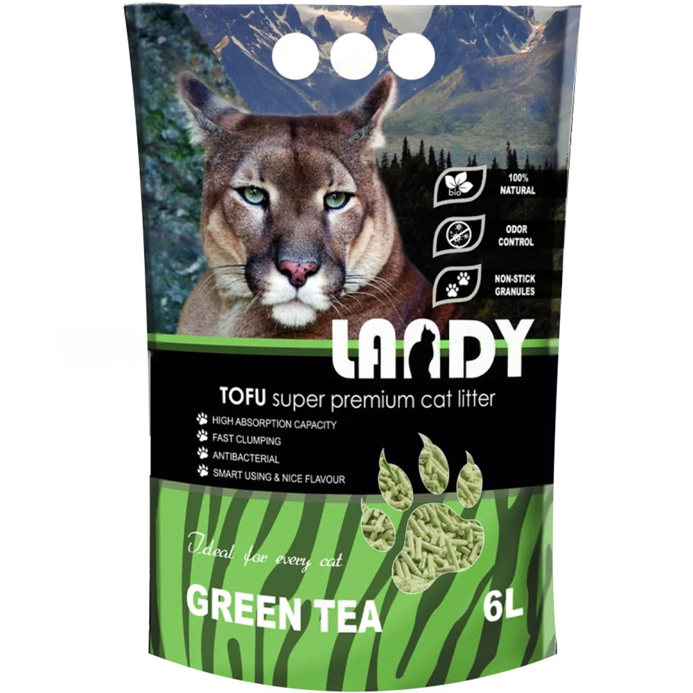 Наполнитель для кошачьего туалета Landy натуральный соевый с ароматом зеленого чая 6 л - фото 1