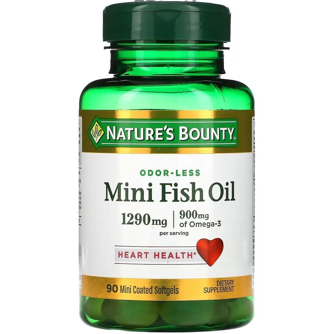 Рыбий жир Nature's Bounty Odor-Less Mini Fish Oil без запаха 1290 мг 90 гелевых капсул - фото 1