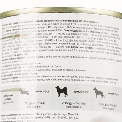 Вологий корм для дорослих собак М'ясна миска Паштет м'ясний, з куркою, 415 г - фото 4